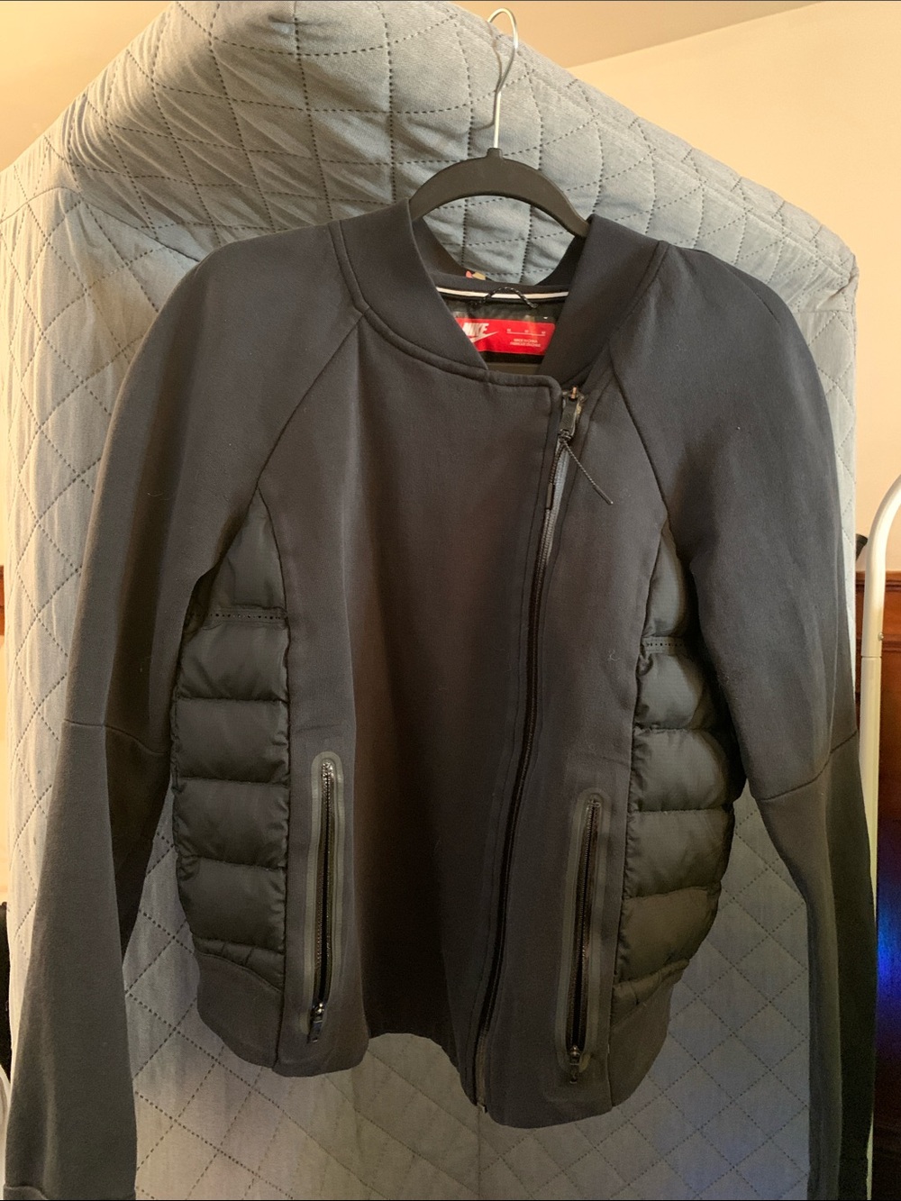 Nike Black Hybrid Bomber Jacket with Quilted Panels